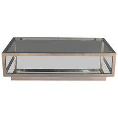 Chrome and Glass Top Coffee Table with Mirrored Shelf Attributed Cy Mann