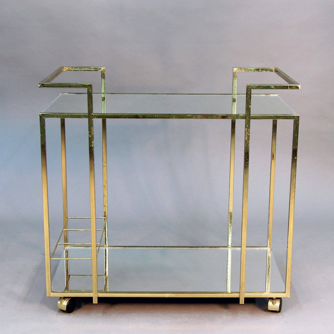 Brass and Mirror Regency Style Bar Cart In Good Condition In Bridport, CT