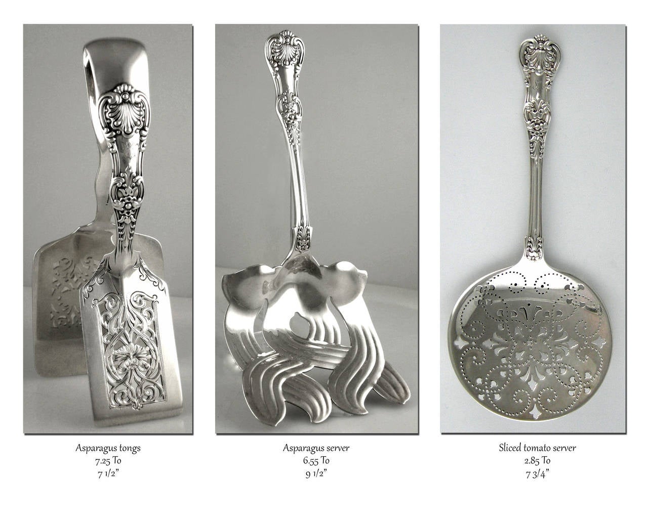 English king pattern (1875-1891).
An assembled set. Various Tiffany monograms.
Not all pieces are pictured.

Forks:
12 cocktail (6