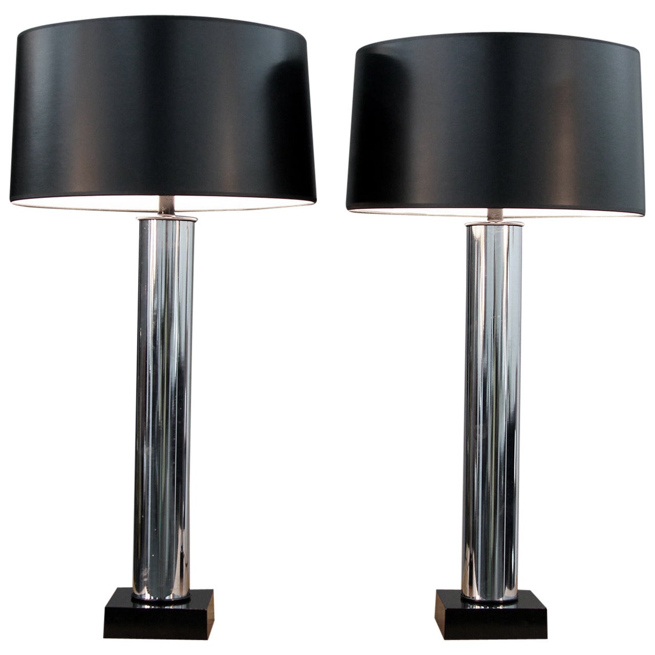 Pair of Mid-Century Chrome “Lipstick Tube” Column Lamps