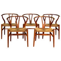 Set of Five Early Hans Wegner Wishbone Chairs