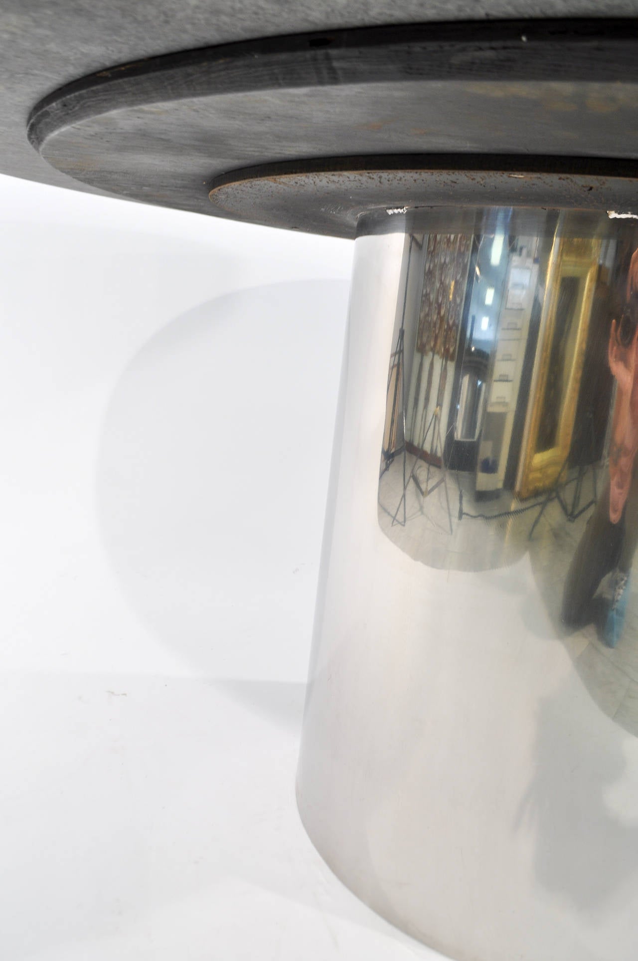 Knoll Marble-Top Chrome Drum Base Dining or Conference Table In Good Condition In Bridport, CT