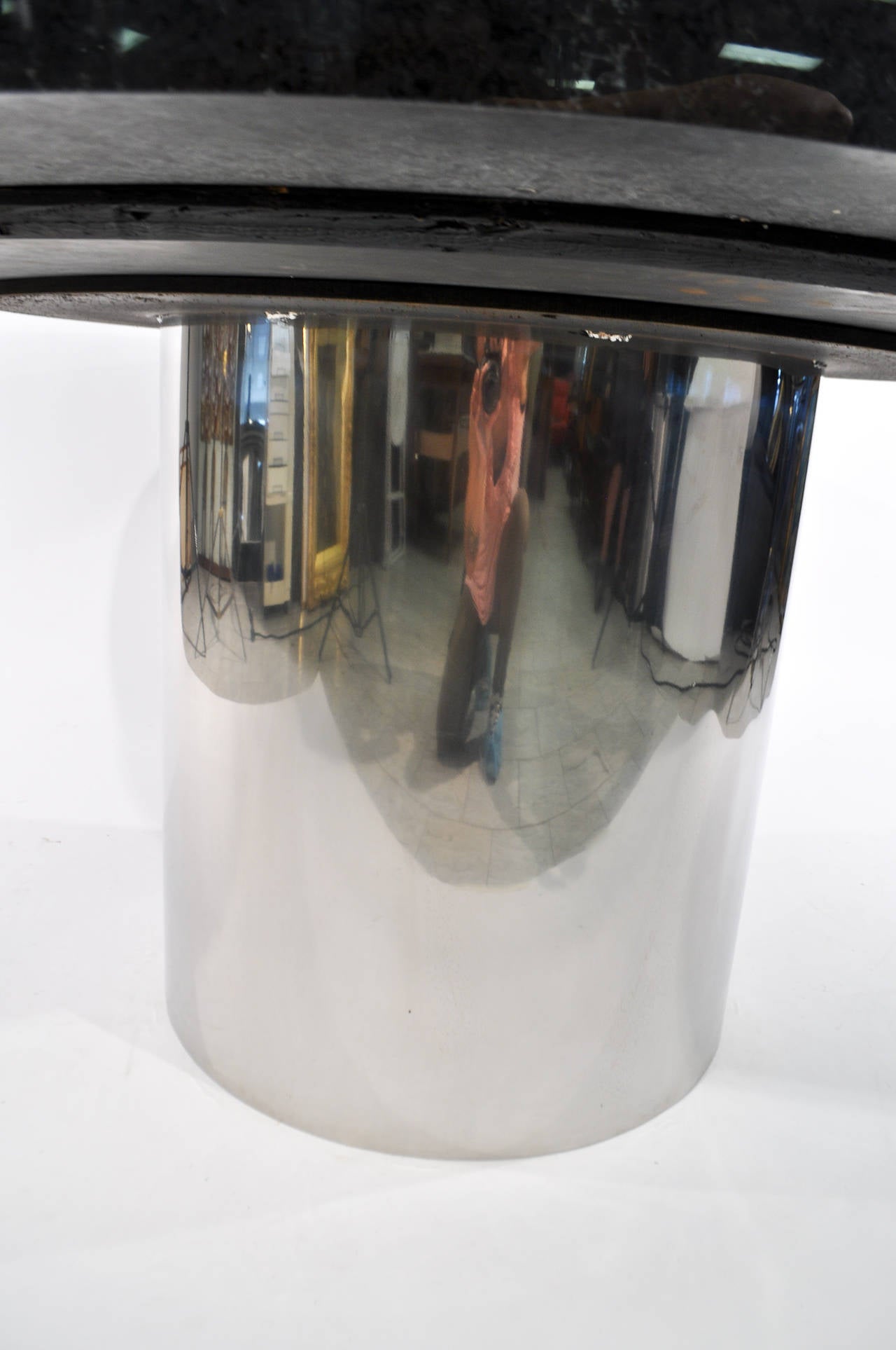 American Knoll Marble-Top Chrome Drum Base Dining or Conference Table