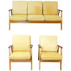 Danish Midcentury Easy Chairs and Sofa Set, Arne Vodder Style