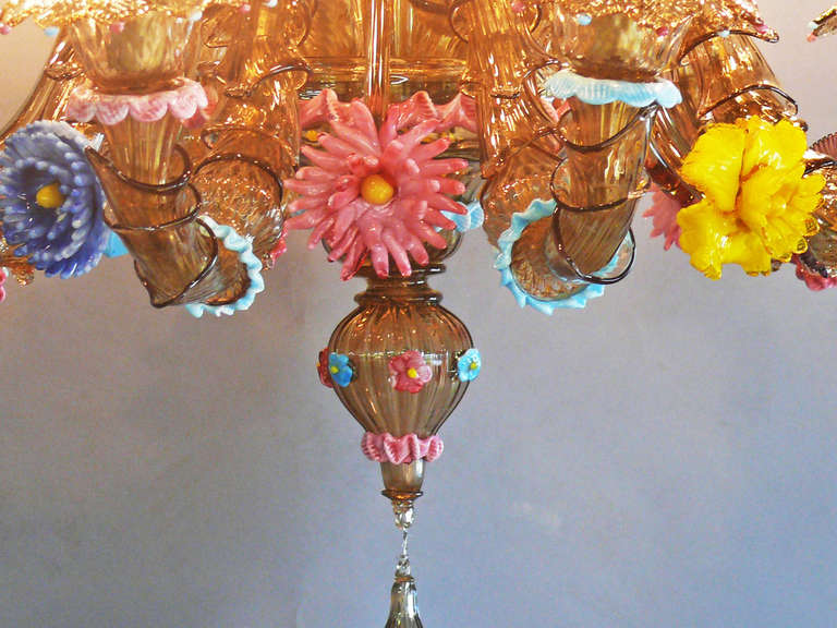 Unique Murano Glass Chandelier with Vibrant Color Elements In Excellent Condition For Sale In Bridport, CT
