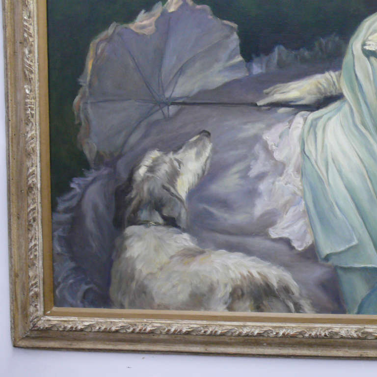 Reclining Woman with Dog Painting by C. H. Hanford In Good Condition In Norwalk, CT