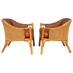 Pair of McGuire Rattan and Cane Club Chairs