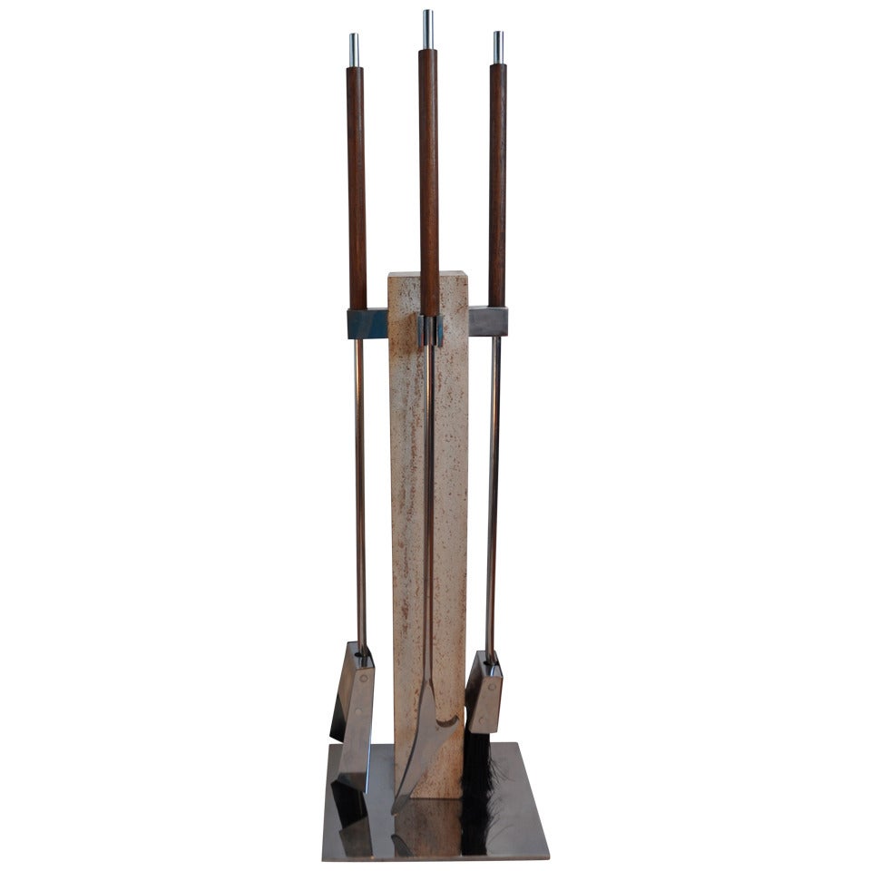 Travertine Fireplace Tools by Alessandro Albrizzi