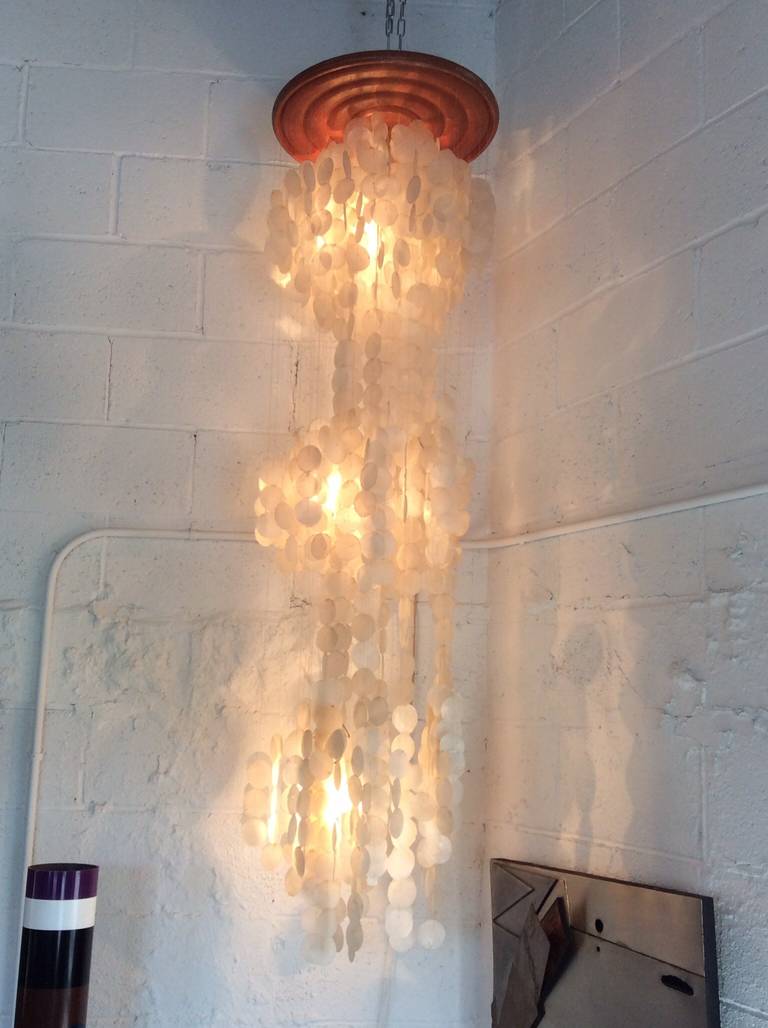 American Capiz Shell Chandelier in the Style of Verner Panton