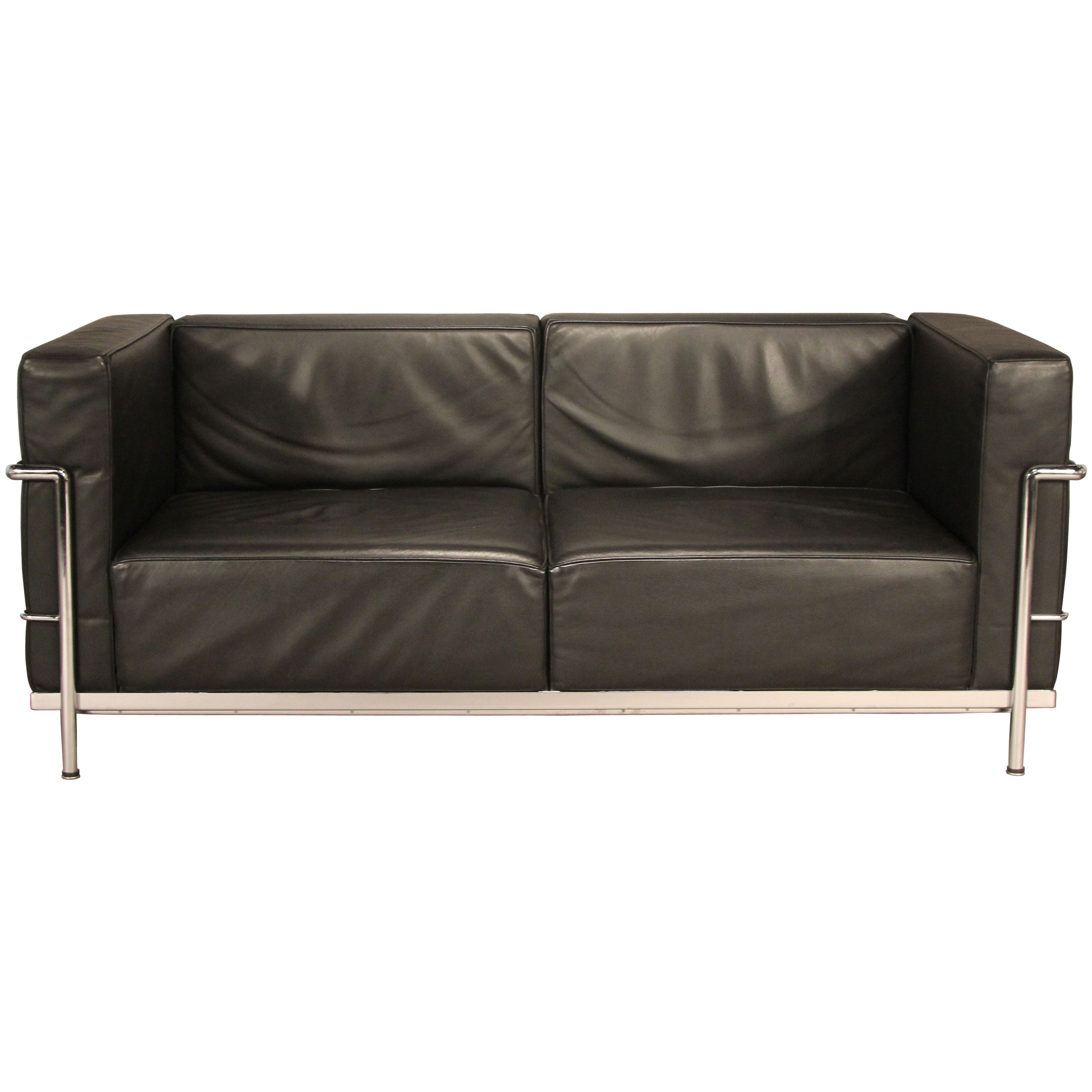 Le Corbusier LC3 Leather and Chrome Loveseat Sofa
