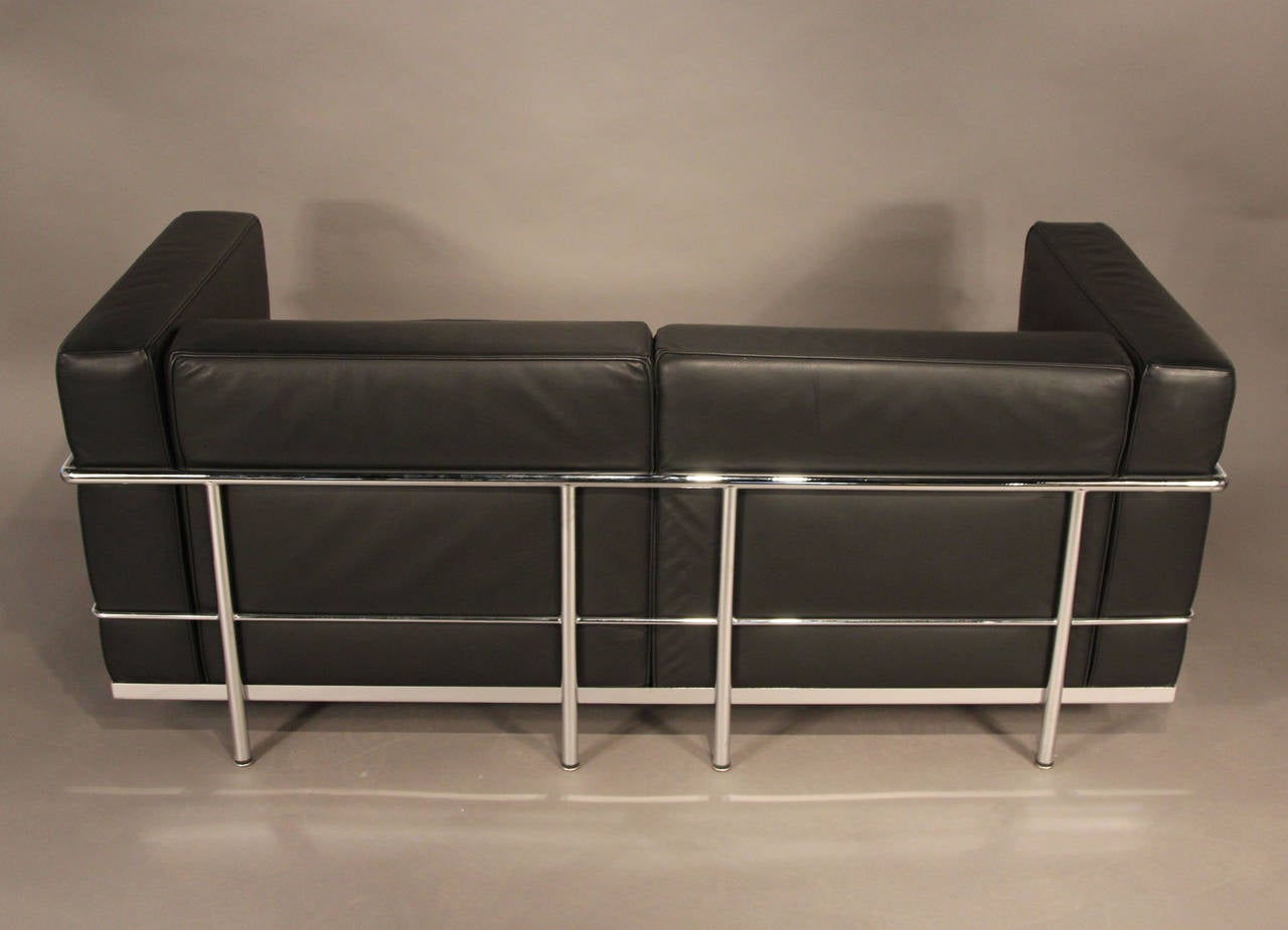 American Le Corbusier LC3 Leather and Chrome Loveseat Sofa