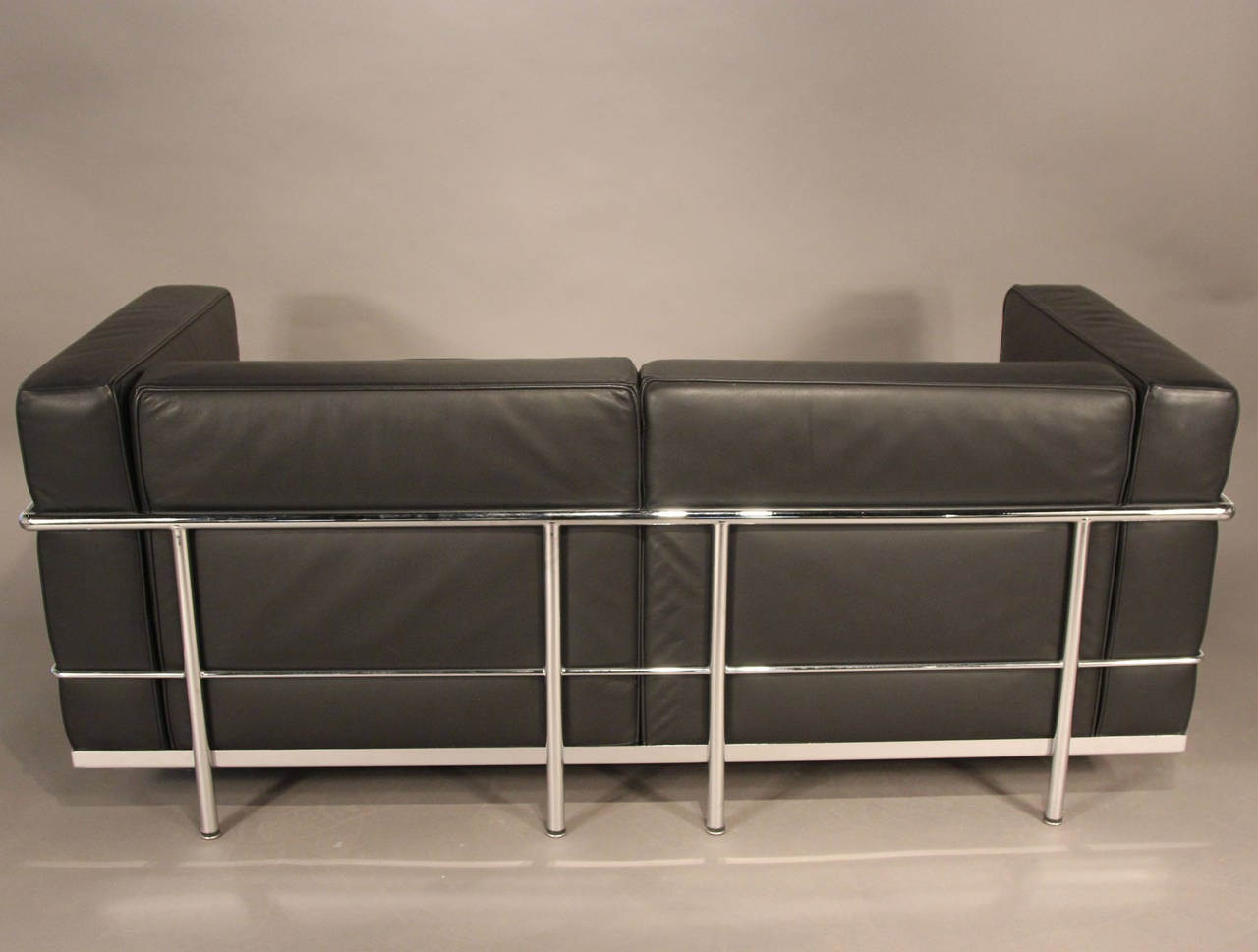 Contemporary Le Corbusier LC3 Leather and Chrome Loveseat Sofa