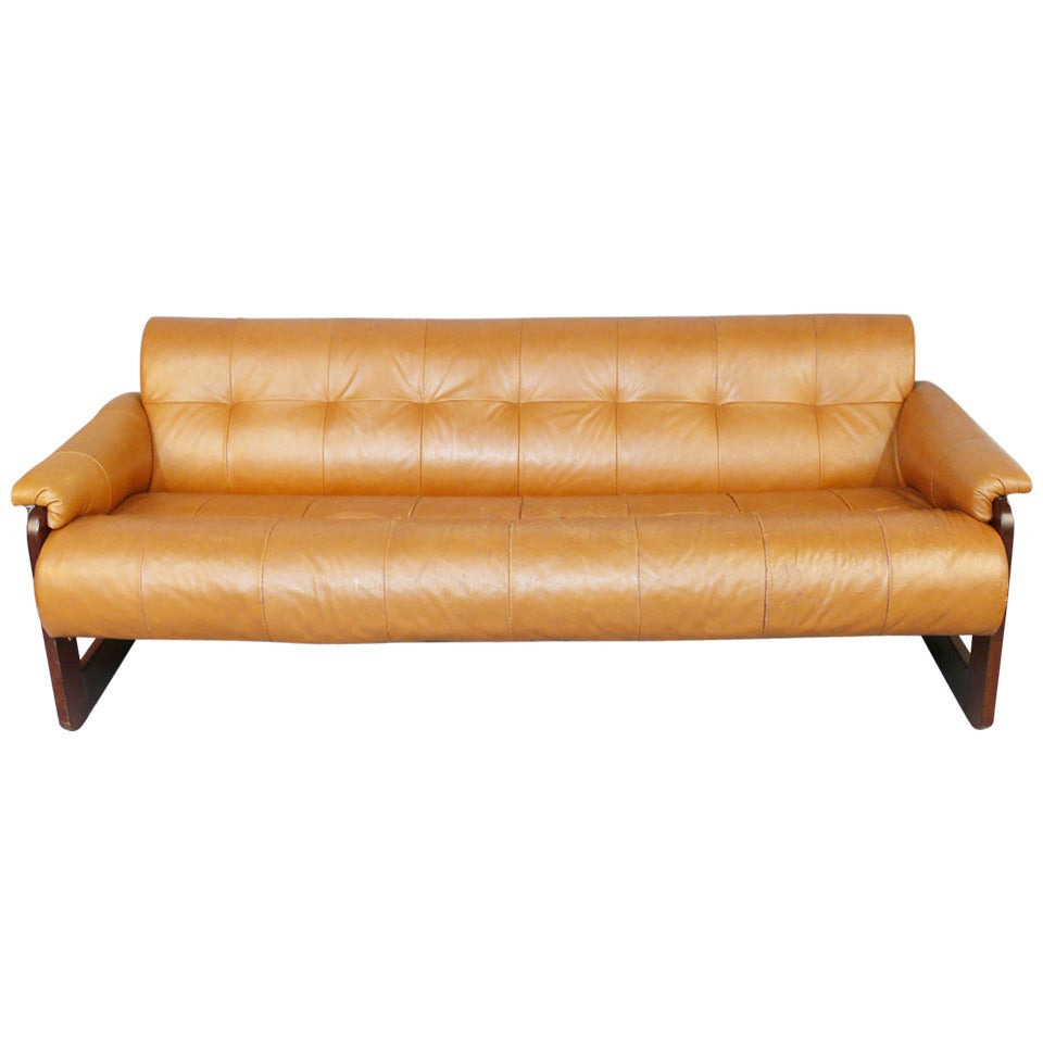 Percival Lafer Vintage Leather and Rosewood Sofa