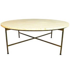 Paul McCobb Travertine and Brass Base Round Coffee or Cocktail Table