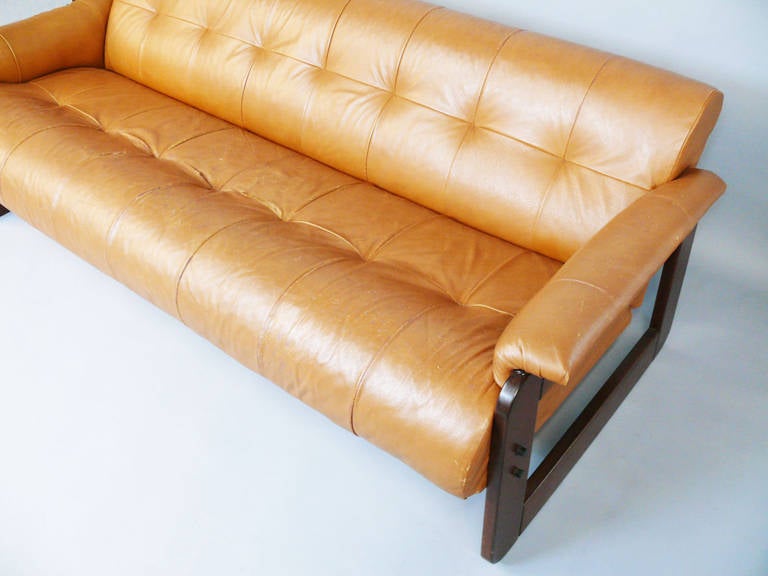 Mid-Century Modern Percival Lafer Vintage Leather and Rosewood Sofa