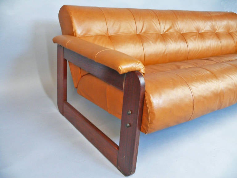 Percival Lafer Vintage Leather and Rosewood Sofa 1