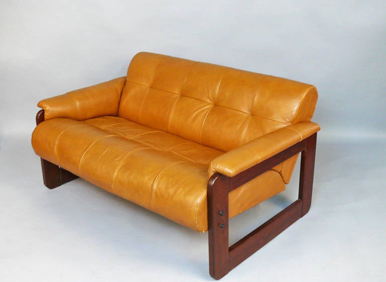 Mid-Century Modern Percival Lafe Vintage Rosewood and Leather Love Seat