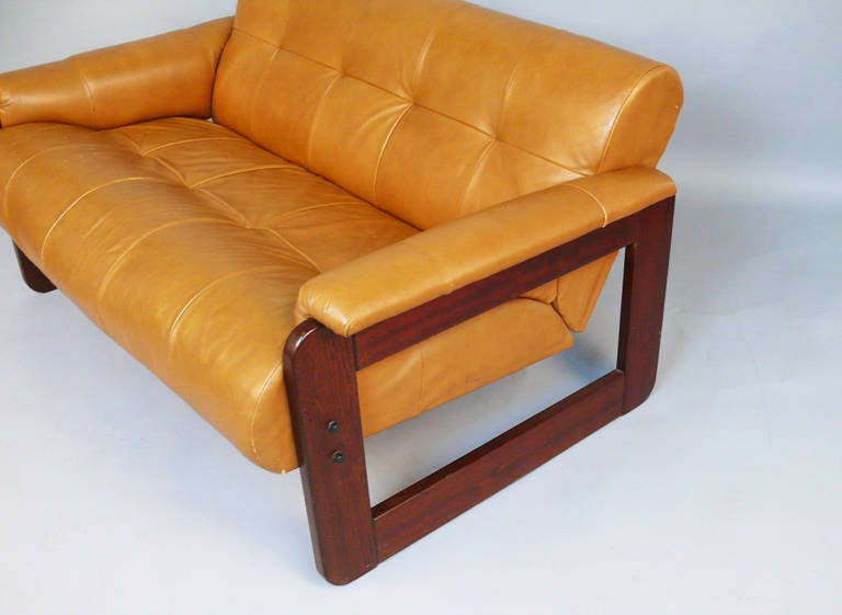 Brazilian Percival Lafe Vintage Rosewood and Leather Love Seat