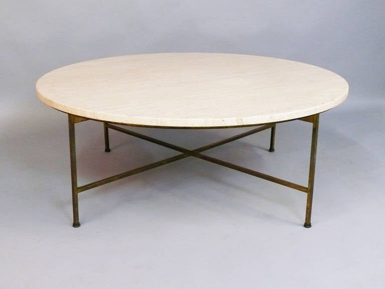 Paul McCobb Travertine and Brass Base Round Coffee or Cocktail Table 2