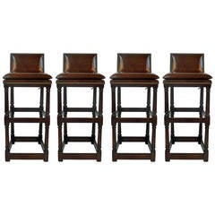 Leather Seat Bar Stools with backs, Set of 4