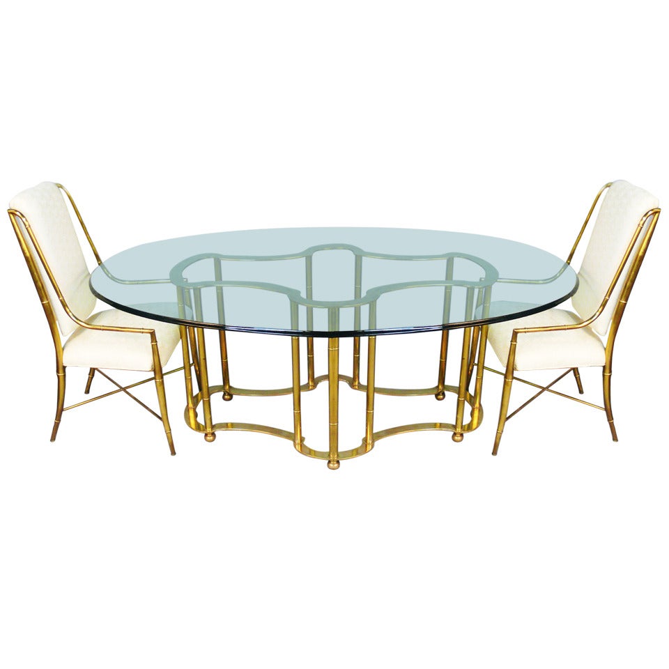 Stunning Faux Bamboo, Solid Brass Racetrack Dining Table by Mastercraft