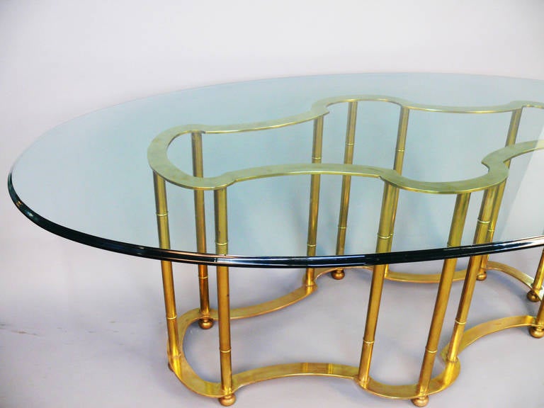 American Stunning Faux Bamboo, Solid Brass Racetrack Dining Table by Mastercraft