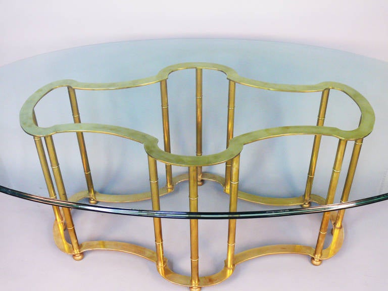 Mid-Century Modern Stunning Faux Bamboo, Solid Brass Racetrack Dining Table by Mastercraft