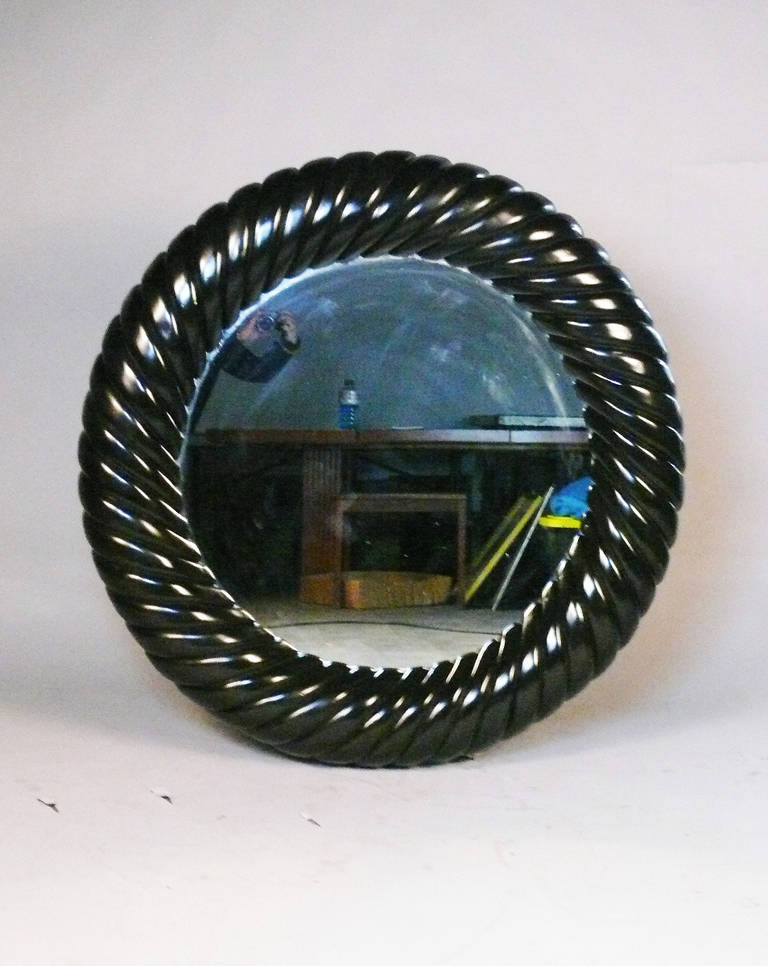 Mid-Century Modern Black Lacquered Round Mirror