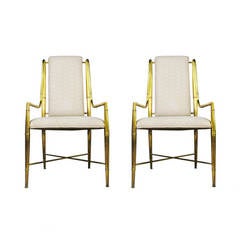 Set of Mastercraft Brass Faux Bamboo Chairs with 4 Burled Walnut Side Chairs