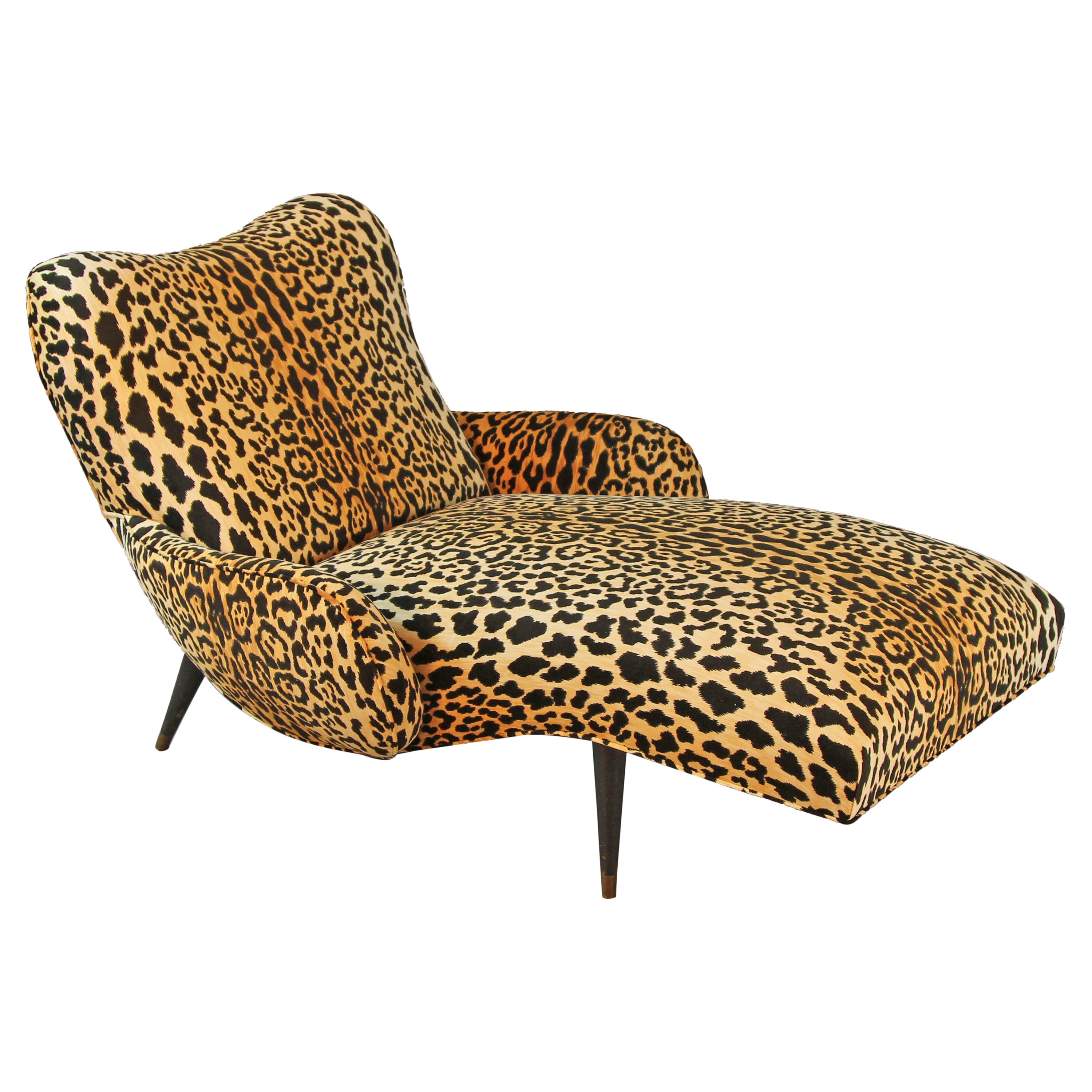 Mid-Century Leopard Print Velvet Chaise Longue