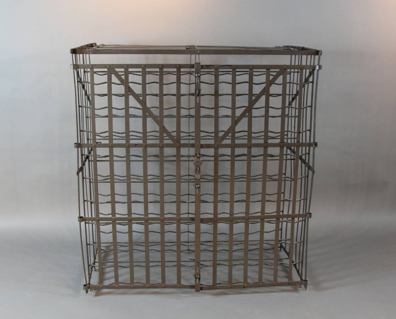 Industrial 100 Bottle French Vintage Wine Cage