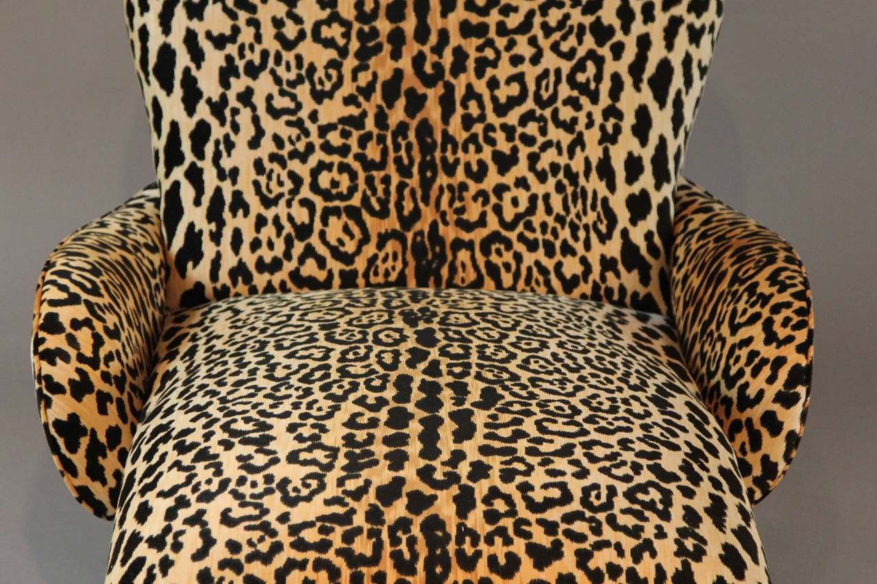 Mid-Century Modern Mid-Century Leopard Print Velvet Chaise Longue
