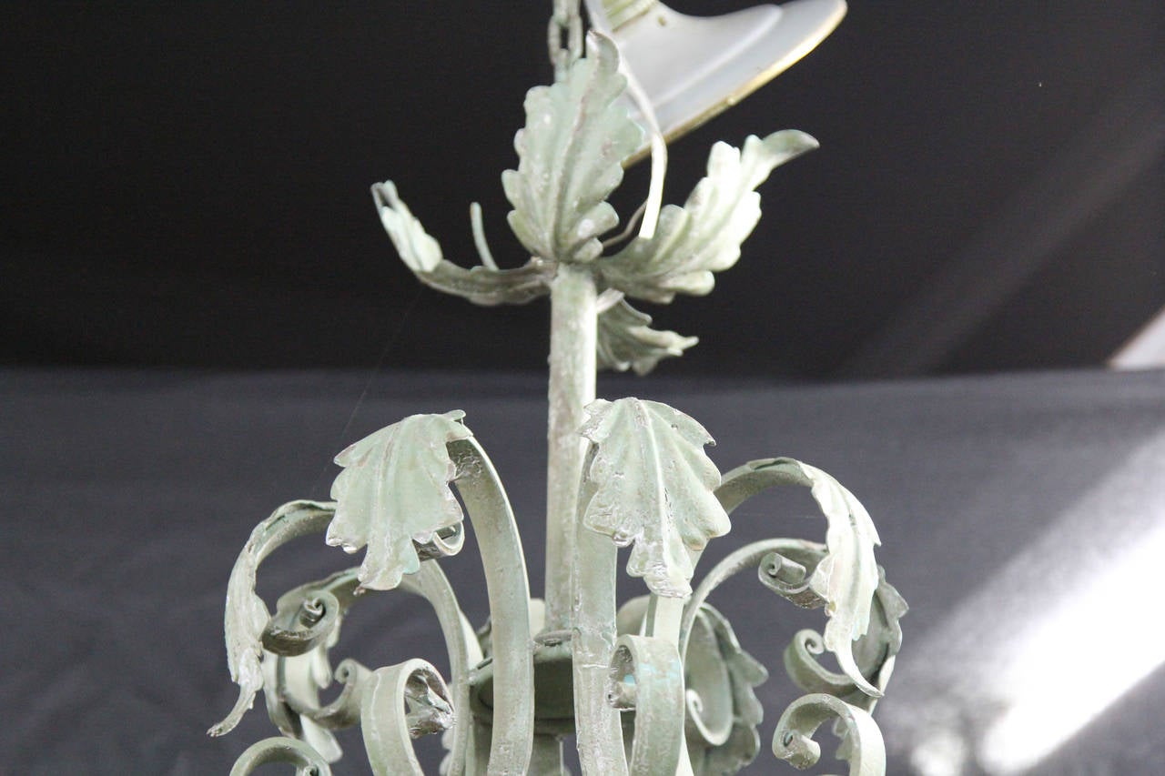 French Chandelier with Green Tole For Sale 1