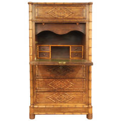French, Faux Bamboo Secretaire Chest of Drawers with Drop Down Desk