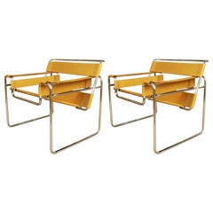 Pair Wassily Style Chairs in Original Saddle Leather Mint Condition