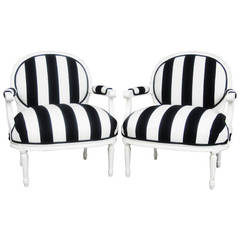 Pair of Hollywood Regency Style Chairs in Black and White Stripes