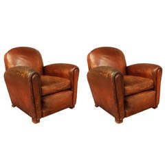 Pair of English Leather Club Chairs