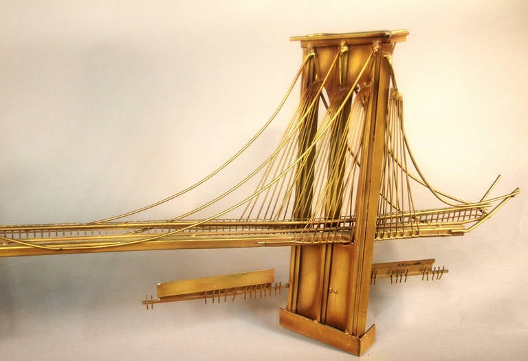 Curtis Jere Signed Brooklyn Bridge Wall Sculpture In Excellent Condition In Bridport, CT
