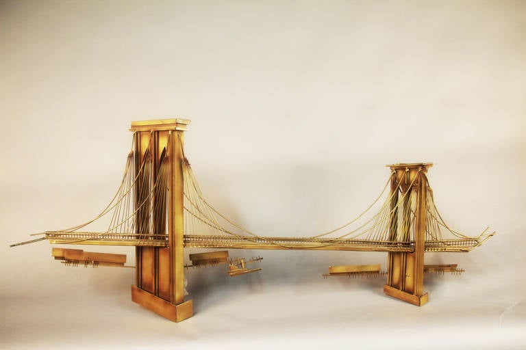 Beautiful C. Jere Signed 1968 Brass Wall Sculpture of the Iconic Brooklyn Bridge New York City.  Modern made sculpture based on and signed 1968.