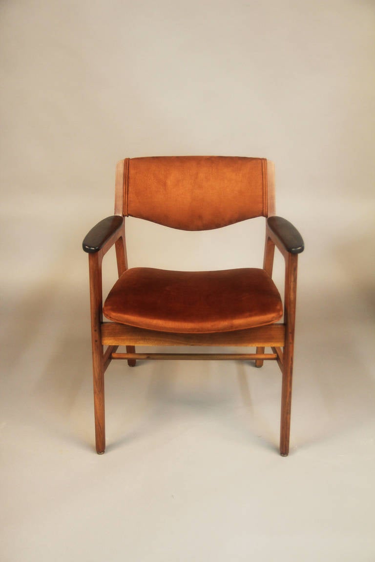 Pair of Gunlocke Chairs in Walnut with Suede Upholstery 2