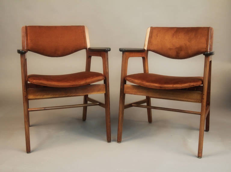 Pair of Gunlocke Chairs in Walnut with Suede Upholstery In Excellent Condition In Bridport, CT