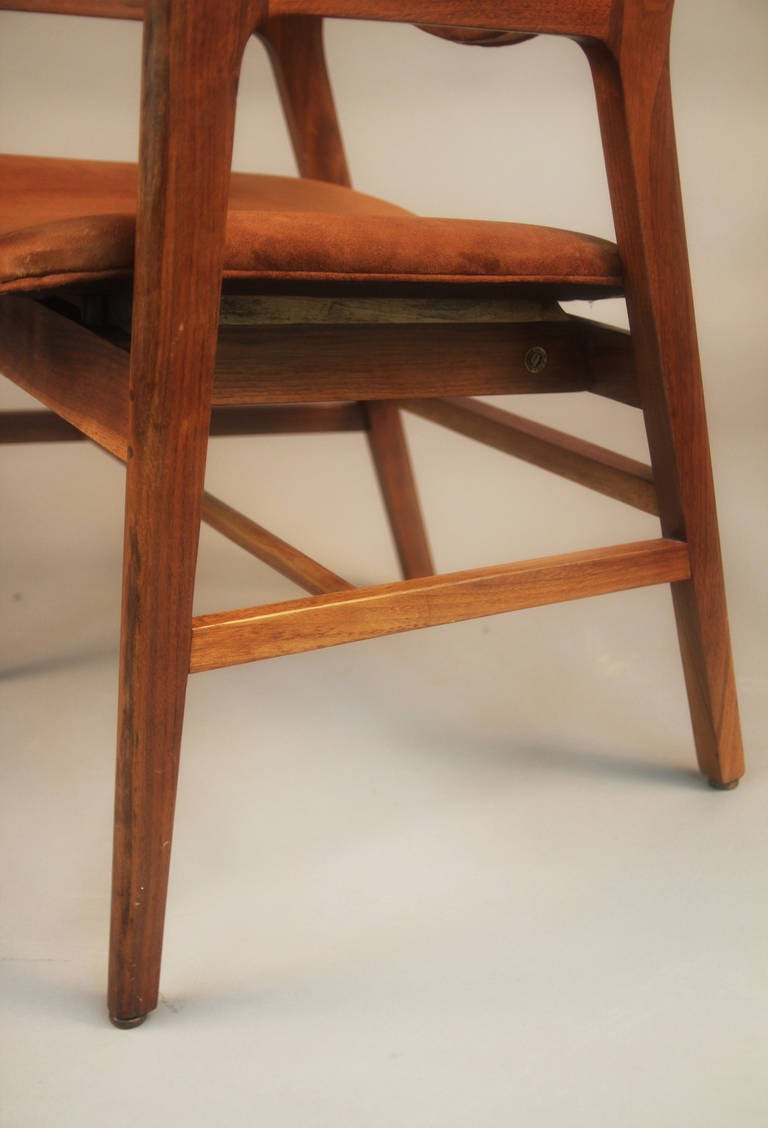 Pair of Gunlocke Chairs in Walnut with Suede Upholstery 1
