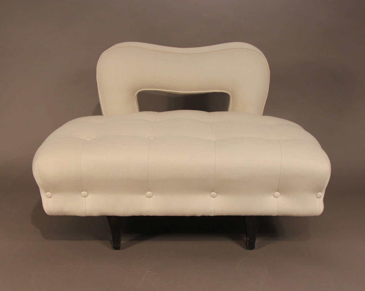 Vintage James Mont Divan with fresh upholstery. 39 inches wide, 24 inches deep, 27 inches high,and 15 inches is the seat height sleek and sexy.