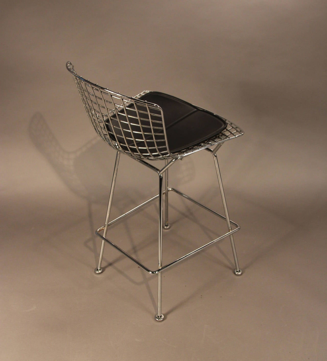 Pair of Harry Bertoia for Knoll Bar Stools in Chrome with Black Leather 2