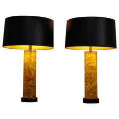 Rare Pair of Swirled Amber Resin Lucite Table Lamps