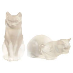 Pair of Lalique Crystal Cats