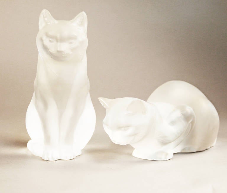 Pair of Lalique Crystal Cats 2