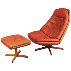Danish Lounge Chair and Ottoman by H.W. Klein