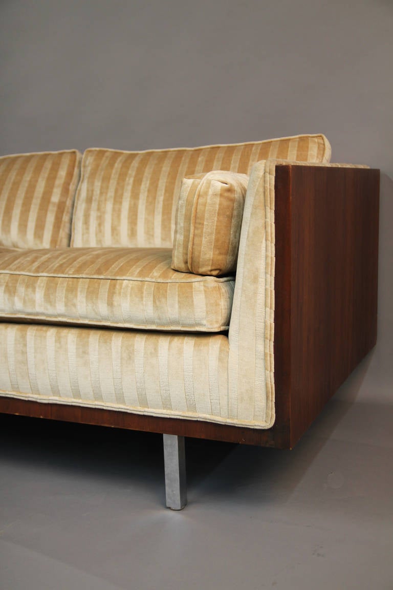 Mid-Century Modern Milo Baughman Case Sofa with Velvet Upholstery
