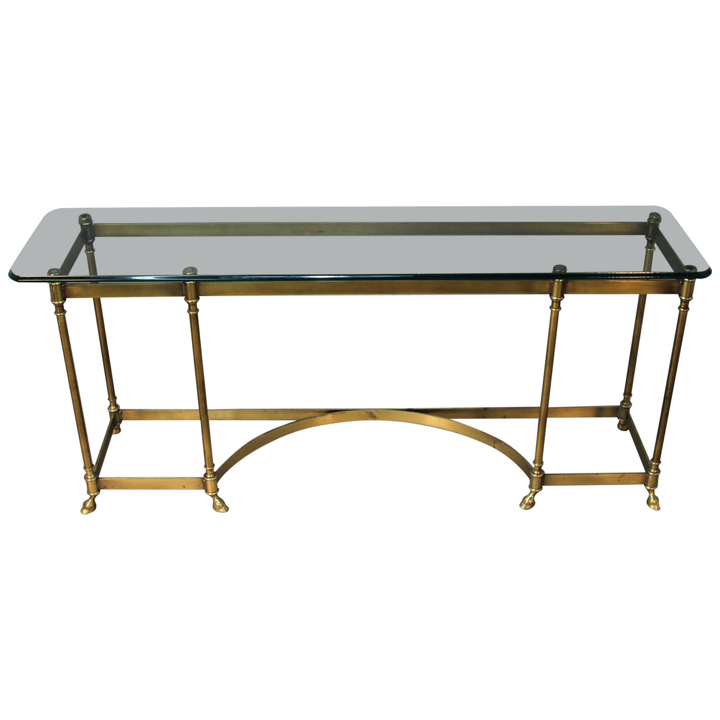 Mid-Century Modern Brass Console with Glass Top